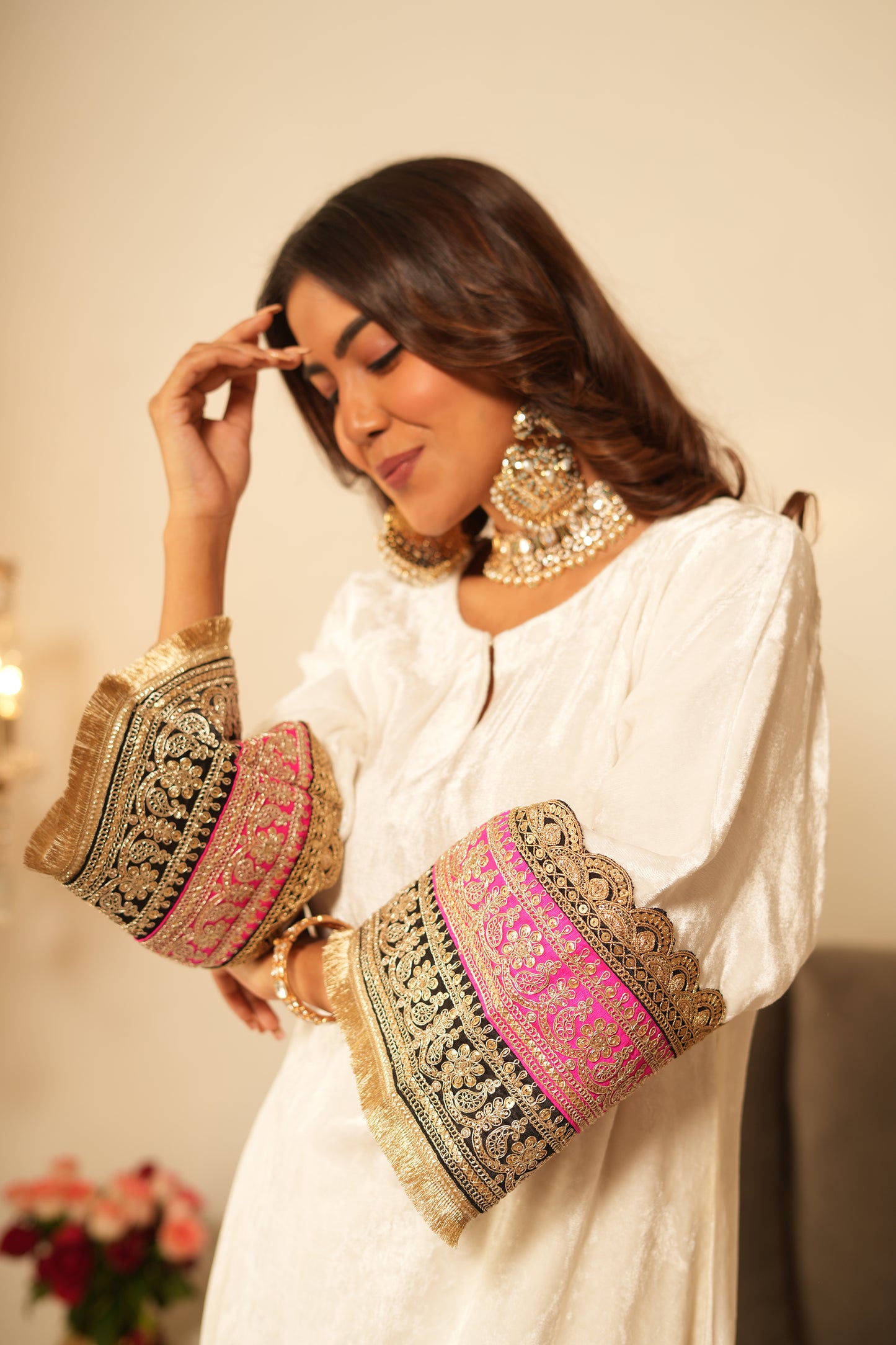 SHAB IVORY VELVET SET